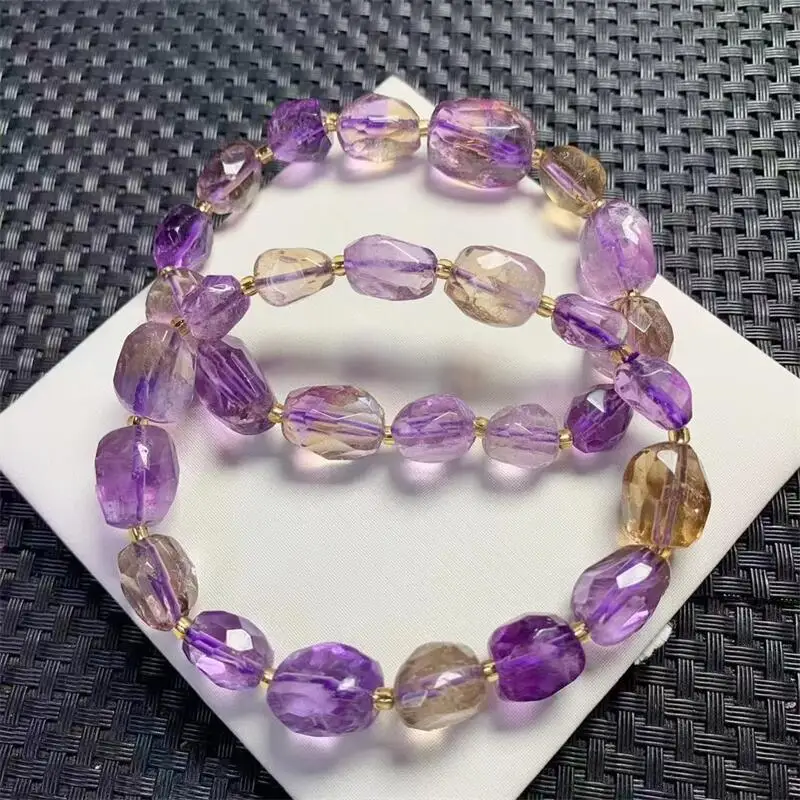 Natural Ametrine Freeform Faceted Bracelet Charms Handmade Fortune Energy Bangle Mineral Woman Jewelry Gift 1PCS