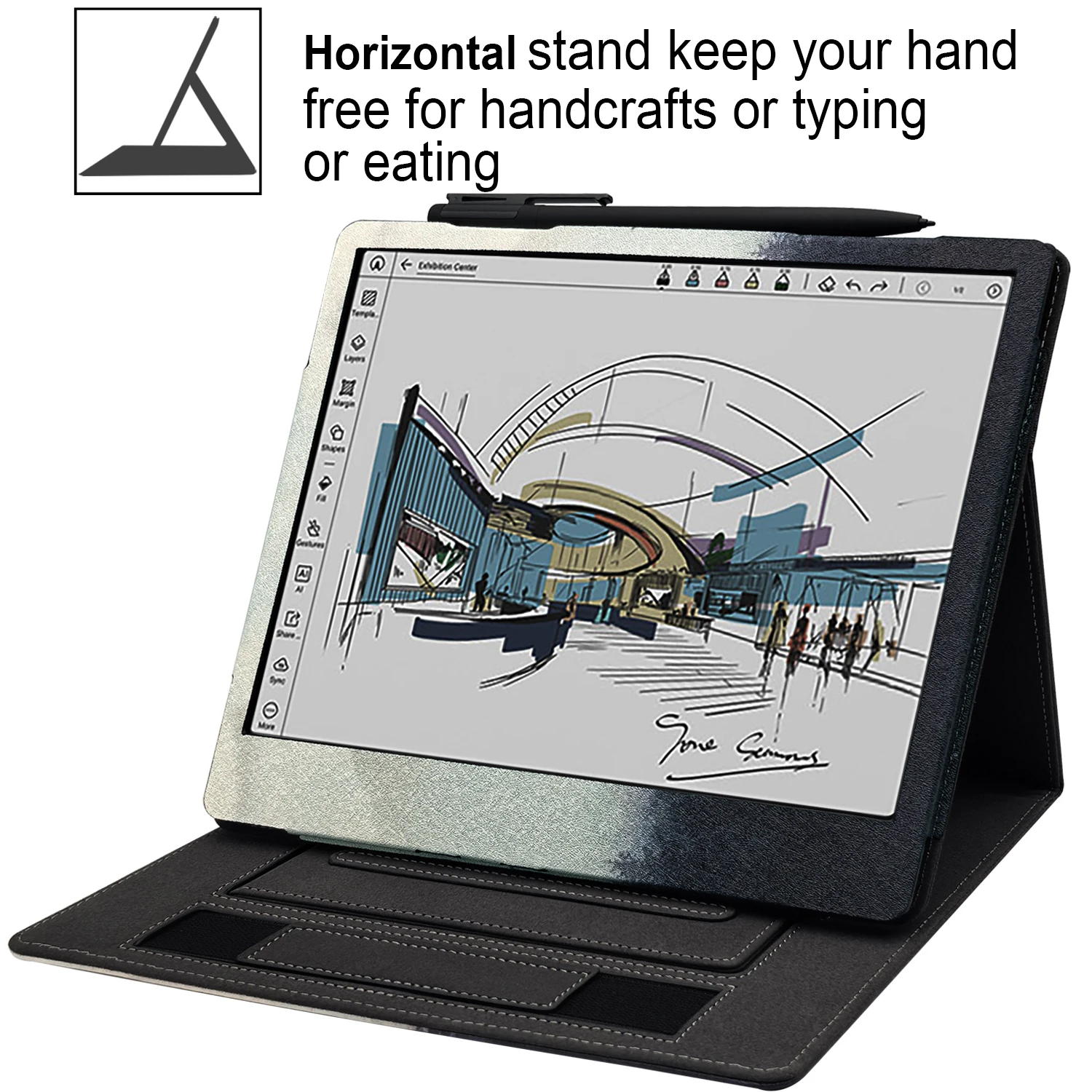 

Double Stand Case for 10.3" Onyx Boox Tablet Note Air 5C (2025 Released) Cover with Pen Holder/Auto Sleep&Wake/Double Hand Strap