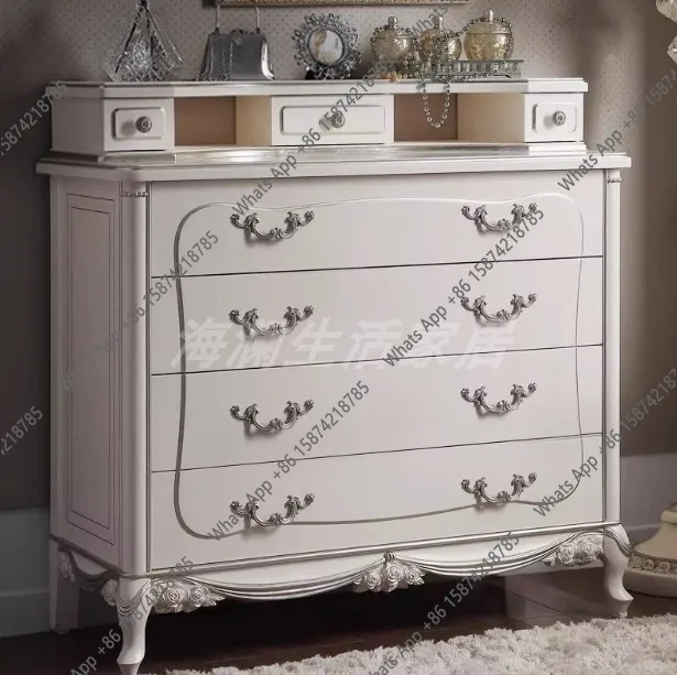 

Light French solid wood chest of drawers Living room Bedroom European solid wood bedside cabinet Drawer storage locker