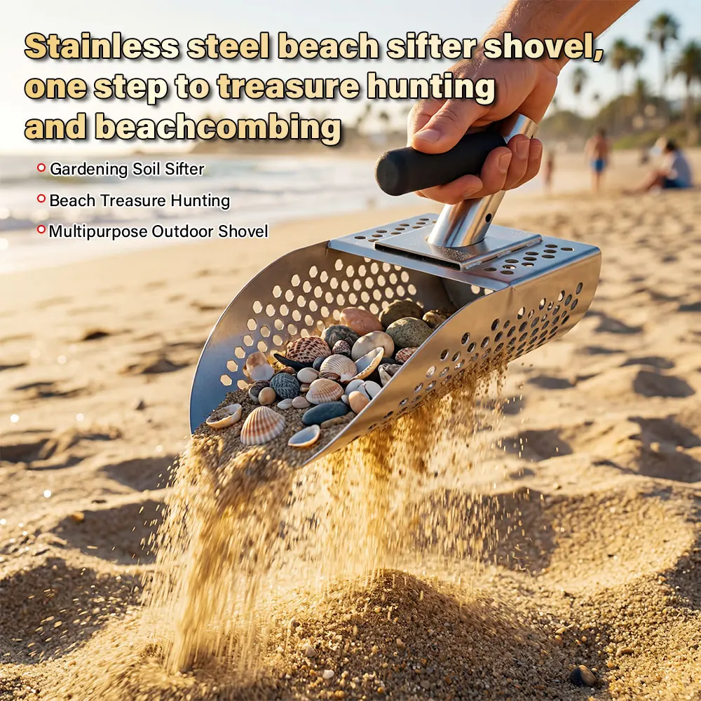 Portable Stainless Steel Sand Scoop Shovel Metal Detecting Beach Treasure Hunting Digging Tool