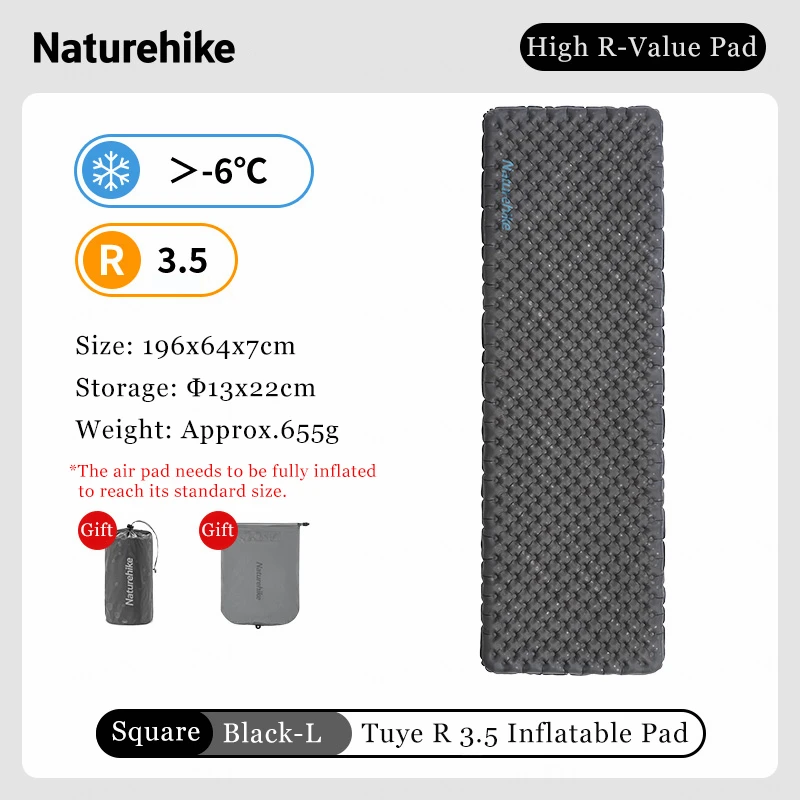Naturehike Opblaasbare Campingmat 3.5 R-Value Ultralight Slaapmatje 20D Nylon TPU Luchtbed voor Wandelen Backpacken