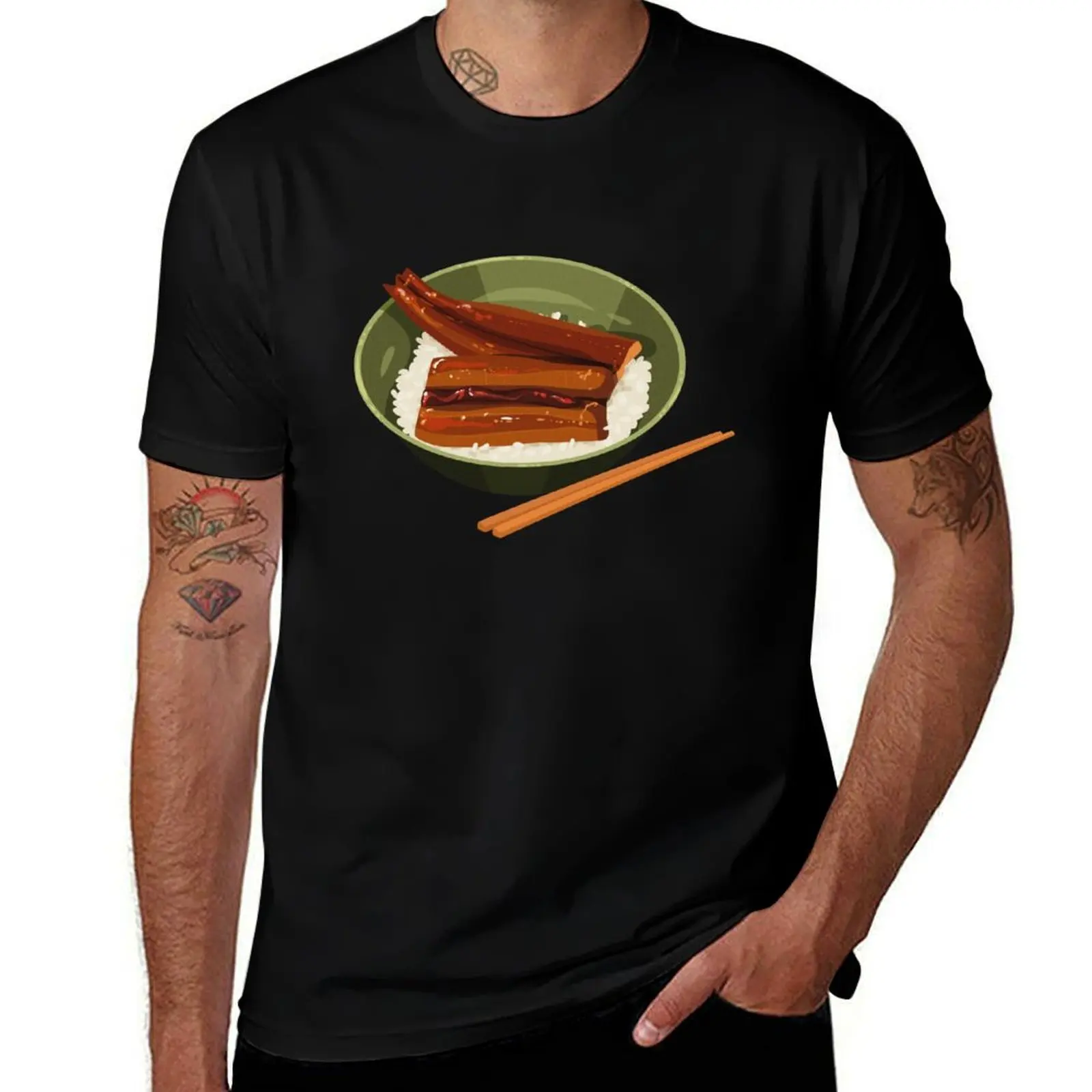 Camiseta japonesa a la parrilla Unagi Anguila Rice in a Bowl, camiseta para hombre, ropa vintage, camisetas gráficas de gran tamaño para hombres