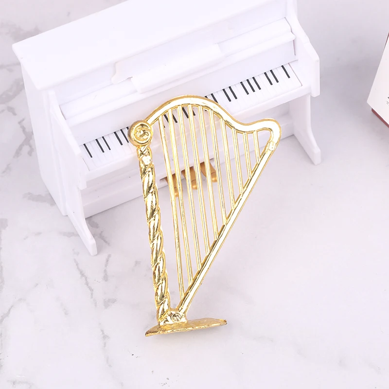 1Pc Poppenhuis Miniatuur Harp Model Muziekinstrument Voor Poppenhuis Bar Decor Accessoires Kids Pretend Play Speelgoed