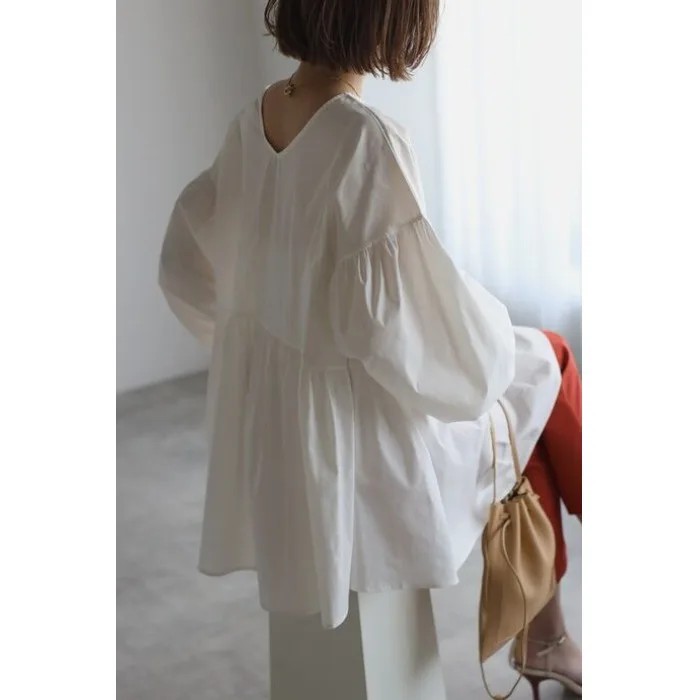 

Loose Long Sve round Ne Lantern irt Women's Top Summer Faion Japanese Sle Casual Versatile Simple Design