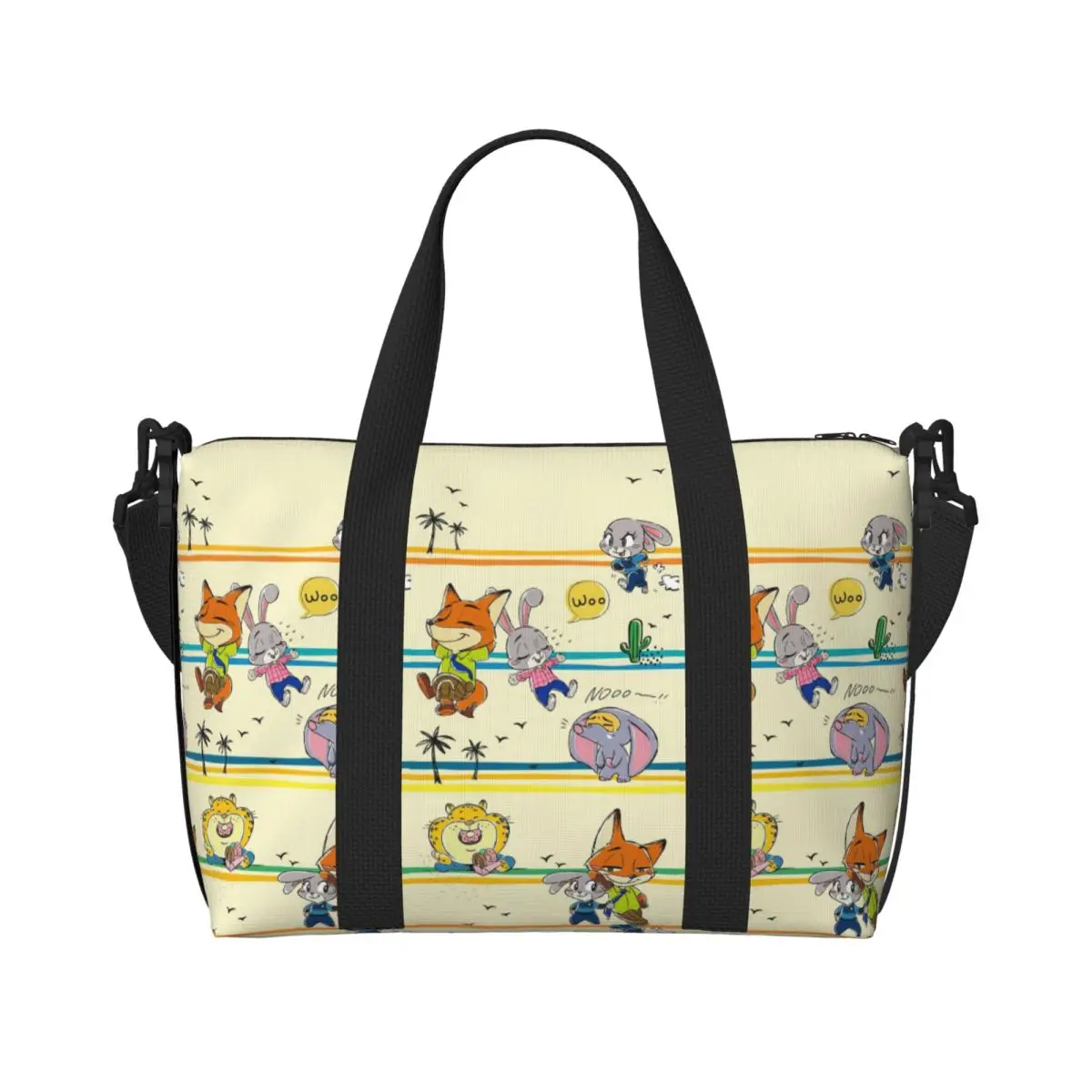 Custom Z-Zootopia Wallpaper Beach Tote Bag for Women Extra Large Gym Carry On Cute Cartoon Travel Shopping Bags
