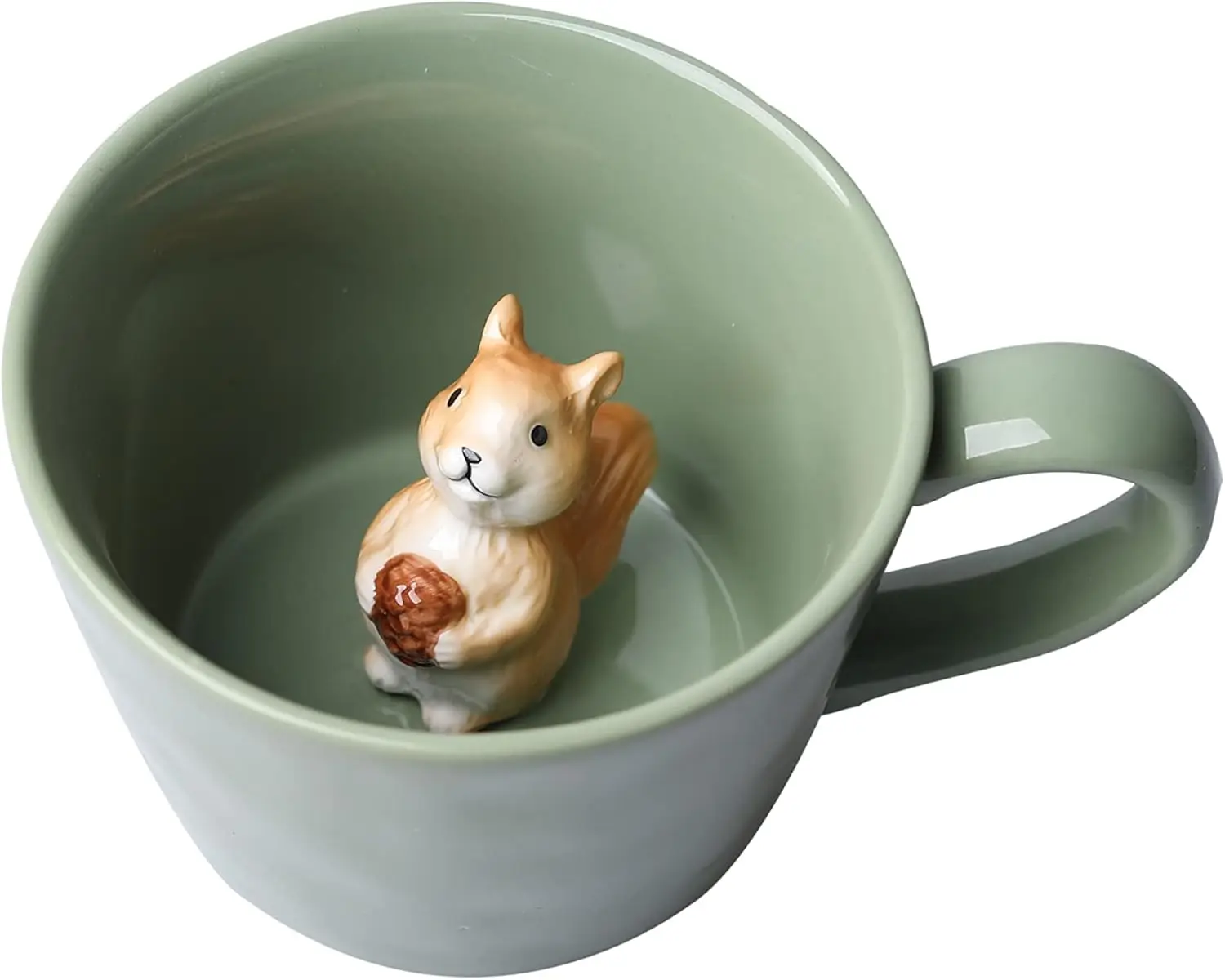 

12oz Light Green Squirrel Mug: Features 3D Hidden Animal, Cute Cartoon Design. Perfect Gift for Coffee/Tea Fans on Holidays