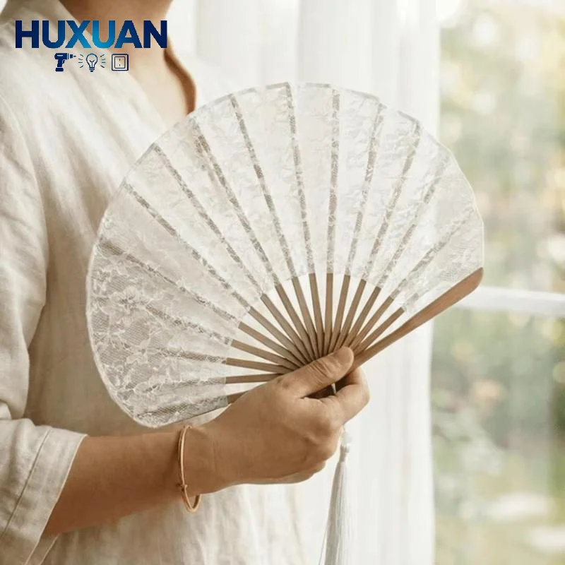Lace Vintage Hand Fan With Tassel Pendant Handheld Embroidered Folding Fan White Delicate Hand Cranked Fan Photography Props