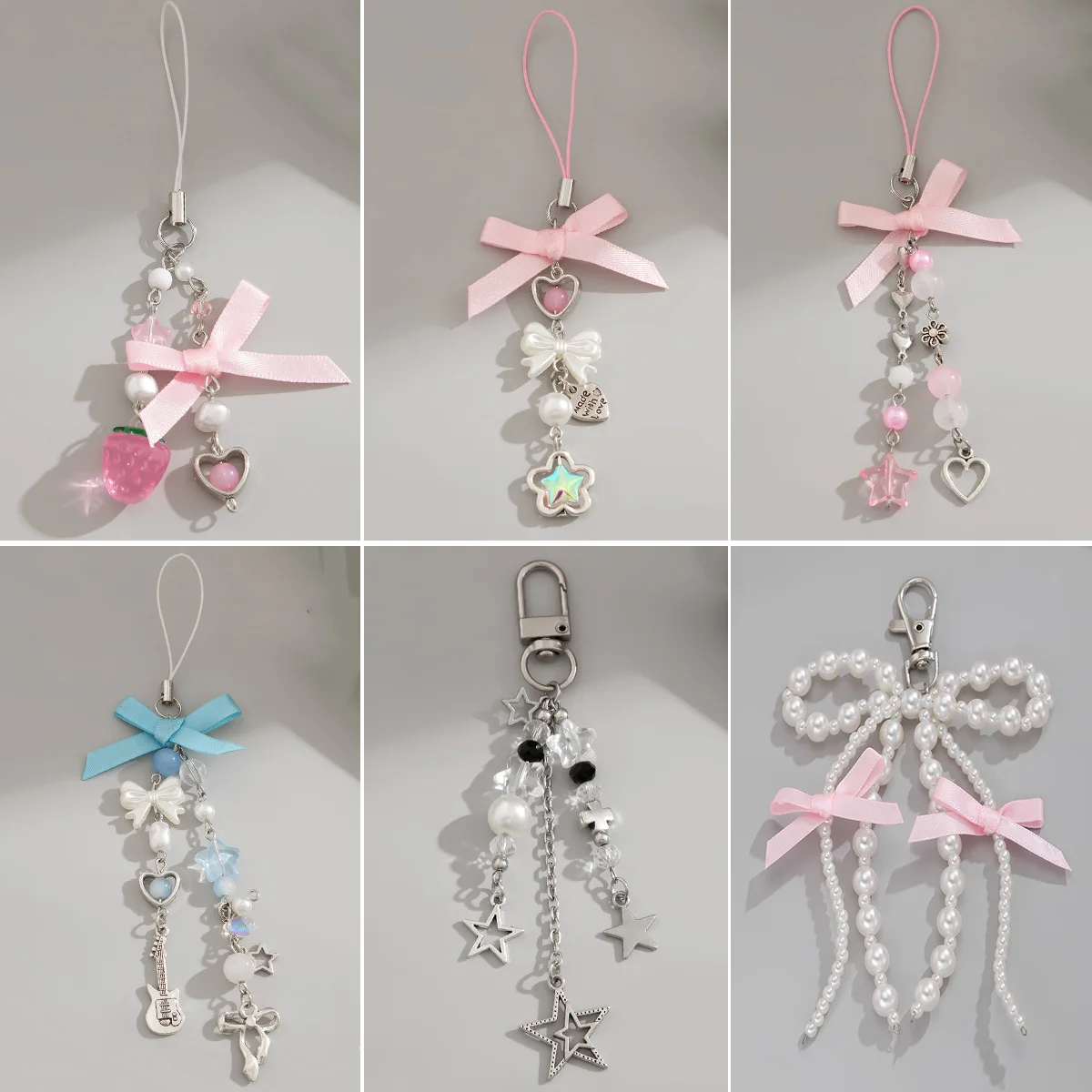 Y2K Jewelry Fashion Flower Star Love Bow Strawberry Pendant Acrylic Keychain Student Women's Bag Backpack KeyChain Accessories