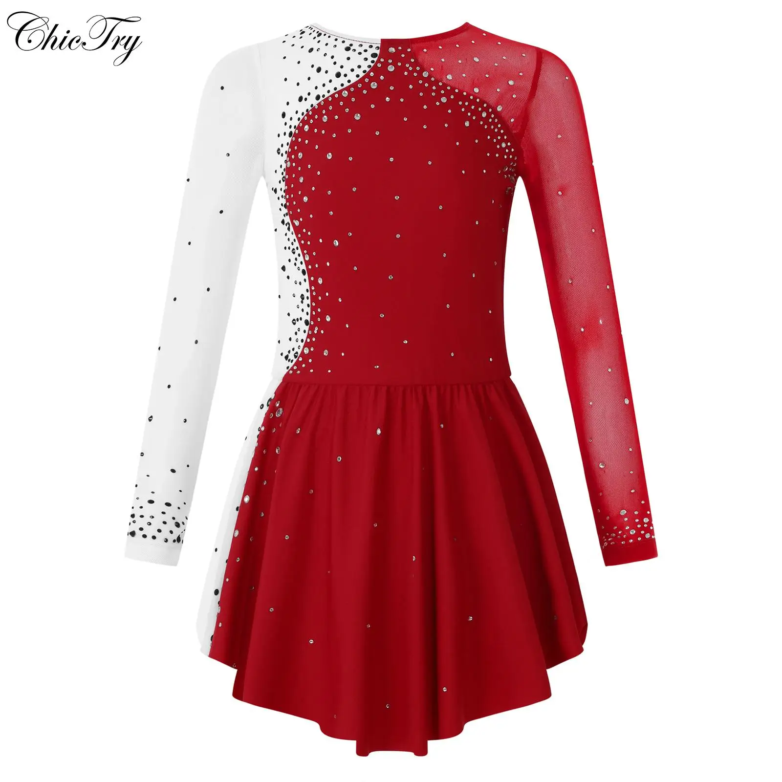 

Детское трико для балета и гимнастики для девочек, платье с длинными рукавами и замочной скважиной на спине, фигурное катание на коньках, костюмы для танцевального шоу на сцене