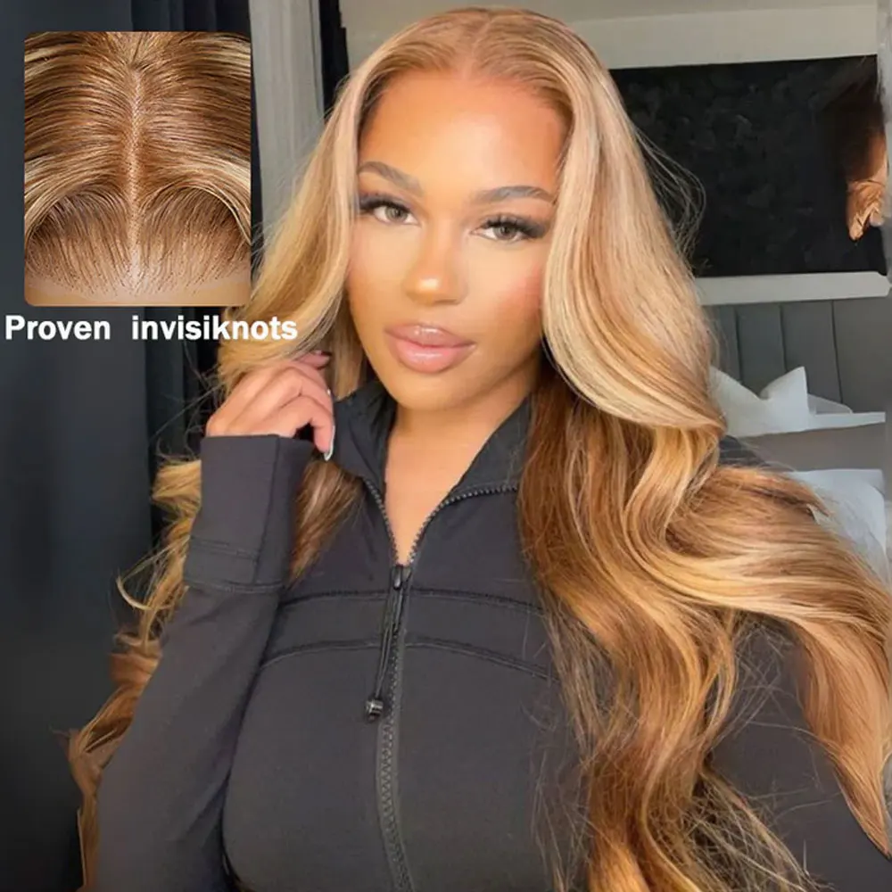 34 بوصة تسليط الضوء على الجسم موجة شعر مستعار شعر الإنسان الدانتيل الباروكات 13x4 HD الدانتيل الباروكة الأمامية 4/27 العسل شقراء الرطب ومموج الدانتيل الجبهة الباروكات