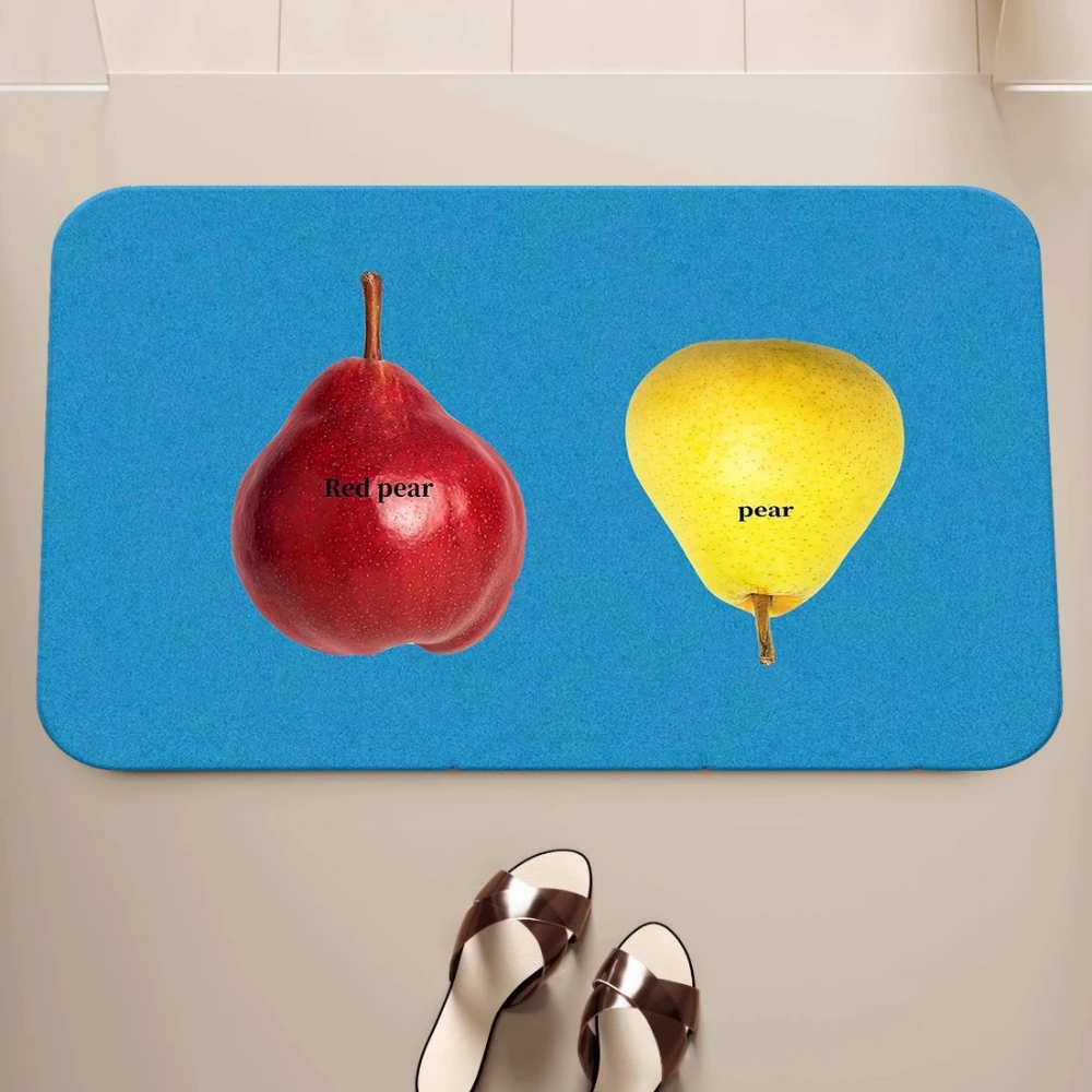 Blue Background Plum Peach Bath Mat Quick Dry Shower Rug Realistic Fruit Print For Washroom Anti Slip Floor Rug