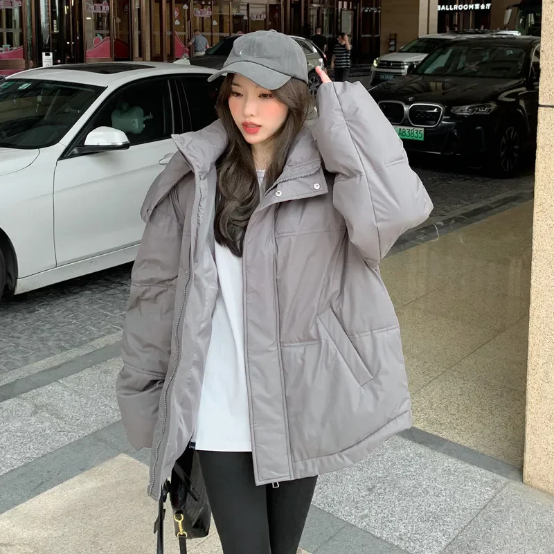 Oversize Jacket for Women Zipper Winter Hooded Parkas Loose Thick Winter Padded Cotton Coat Casual Fashion Outwear Tops