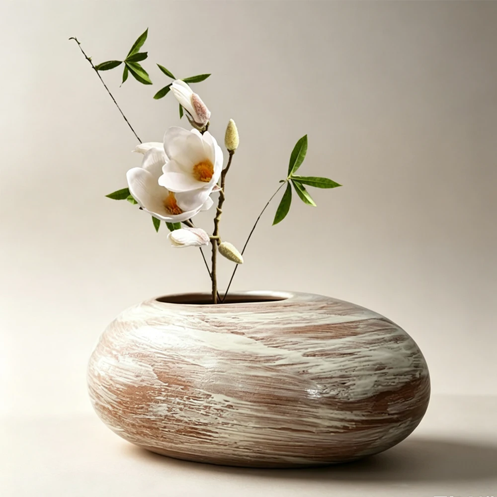 Japanese-style Stoneware Vase Handmade Crafts Hydroponic Plant Device Dried Flower Arrangement Retro Home Decoration Accessories