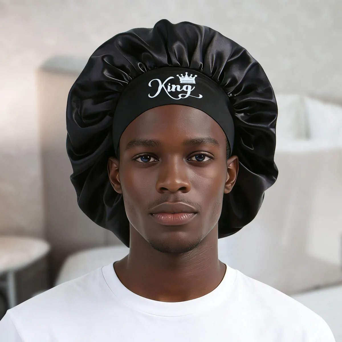 Couple's Satin Sleep Cap Soft Night Hair Cover for Natural Curl Long Hair Comfortable Sleep Hat for Men And Women