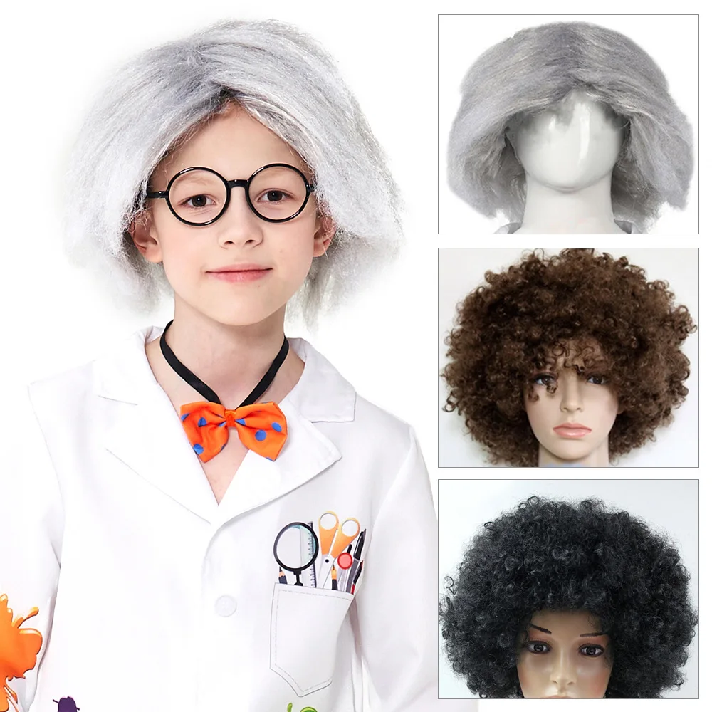 أطفال مضحك شعر مستعار أفريقي مجعد الشعر الهيب هوب زي مجنون عالم تأثيري اكسسوارات الدعائم الطرف للطفل فستان الهالوين
