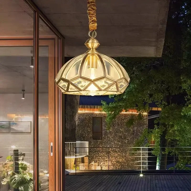 New Copper Outdoor Chandelier European Villa Sunroom Balcony Pavilion Garden Decoration Ceiling Light Emitting Diode