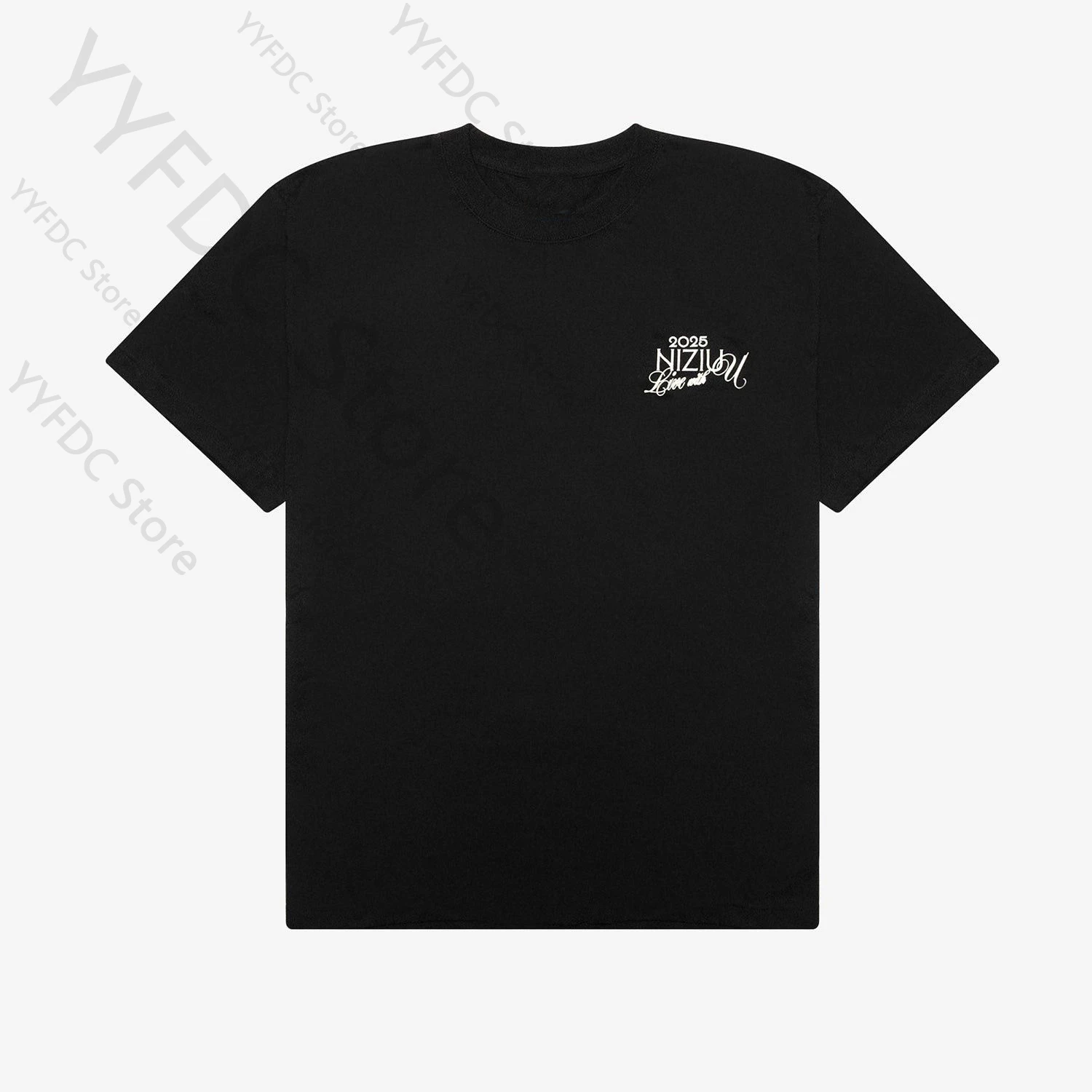 NiziU لايف مع U 2025 تي شيرت Kpop موضة الكرتون إلكتروني تي شيرت مطبوع النساء الرجال الصيف عالية الجودة القطن قصير الأكمام المحملة