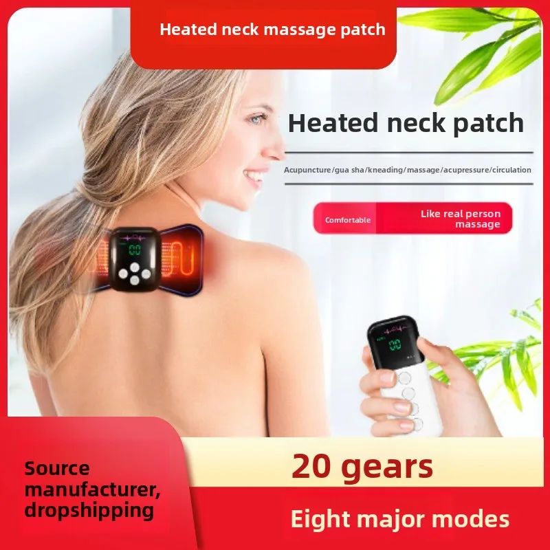 New Smart Portable EMS Neck Massage Patch with Heating & Remote Control – Rechargeable Pulse Neck Pain Relief Device