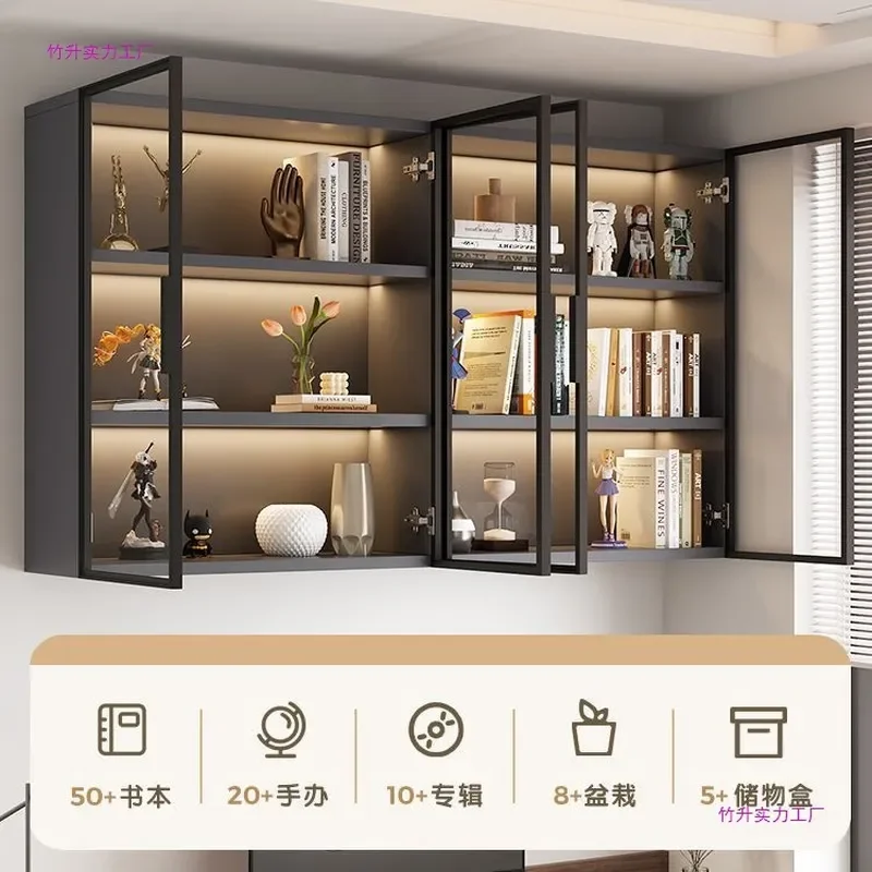 Glass Wall Mounted Display Cabinet Hanging Shelf for Kitchen Living Room Bookshelf Storage Organizer Home Decor Furniture