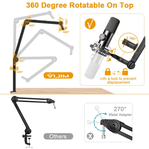 Imagen 2 del producto Soporte para micrófono de escritorio VIJIM LS24 360 °   Brazo de micrófono de brazo de suspensión ajustable con suministros de estudio de fotografía de tornillo 1/4