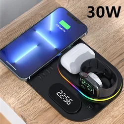 4 in 1 Foldable Wireless Charger Stand For iPhone 15 14 13 Samsung Fast Charging Dock Station For Apple Watch SE 8 7 Airpods Pro