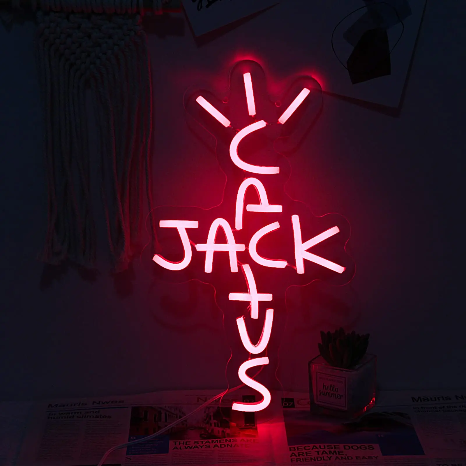 

Cactus Jack Neon Sign Red Words Neon Light Sign Wall Art Rap Talking Light Up Hanging Sign Bedroom Home Bar Pub Party Decor USB