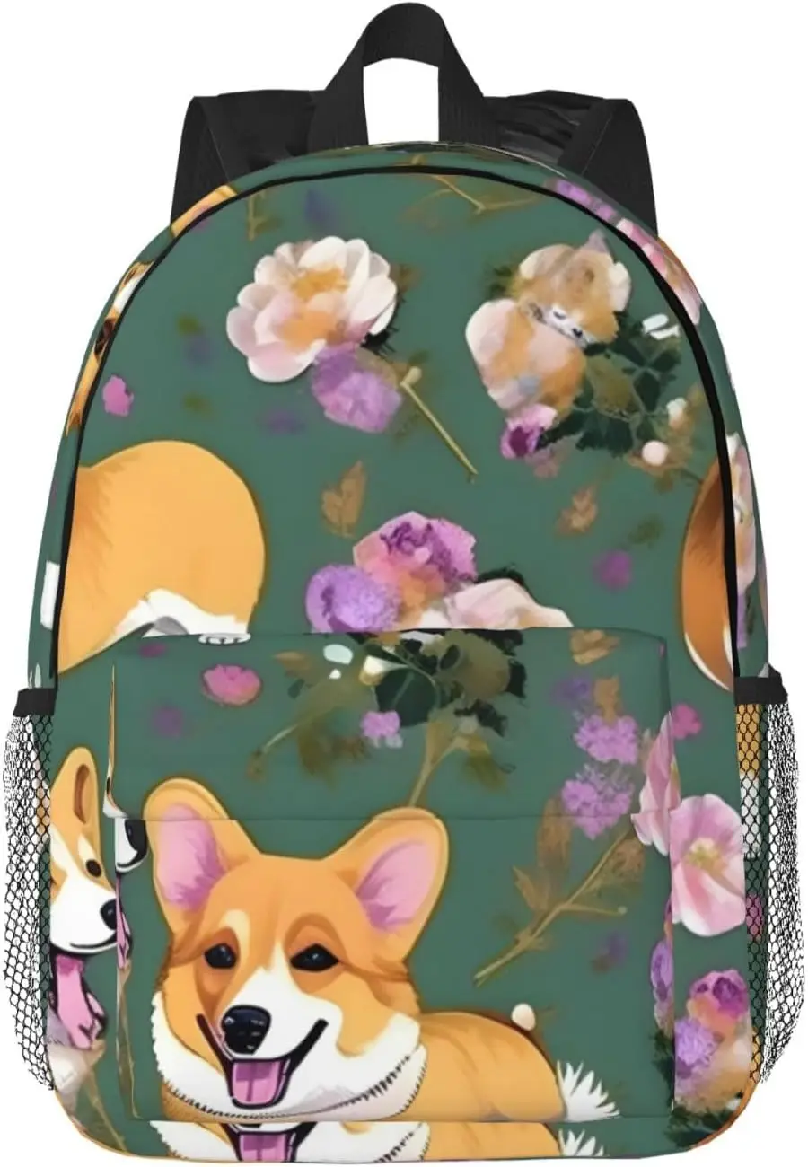 

Универсальный рюкзак для взрослых Corgi с цветочным принтом, для работы, пешего туризма, водонепроницаемый рюкзак, отделение для ноутбука
