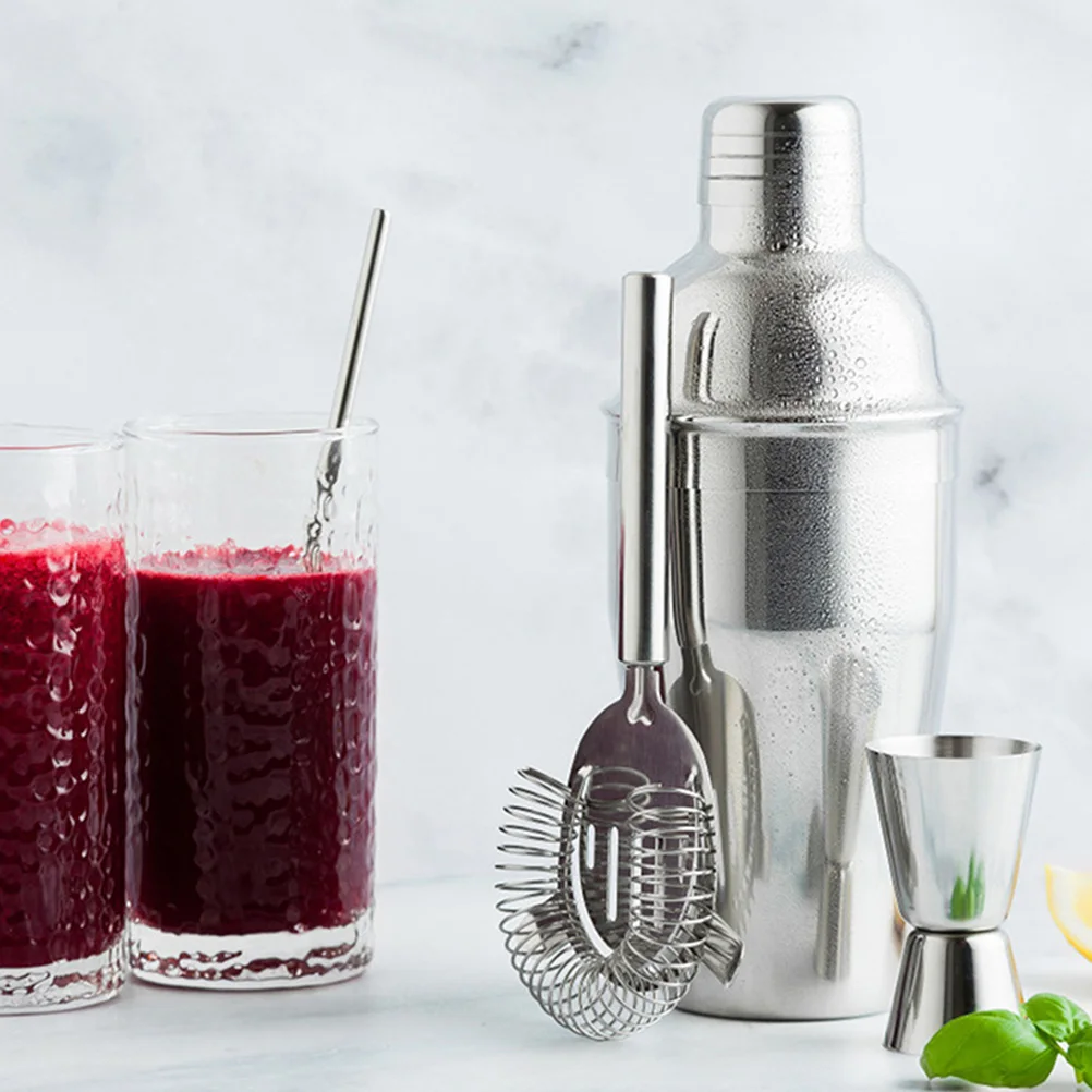 

5 pcs Cocktail Bartending Set Stainless Steel Measuring Jigger Liquor Shaker Silver Strainer Drink Mixer Supplies Durability Ice