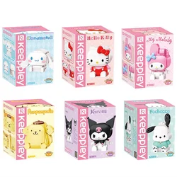 Keepley Sanrio Kuromi blok bangunan My Melody Model perakitan Cinnamoroll mainan dekorasi anak hadiah ulang tahun