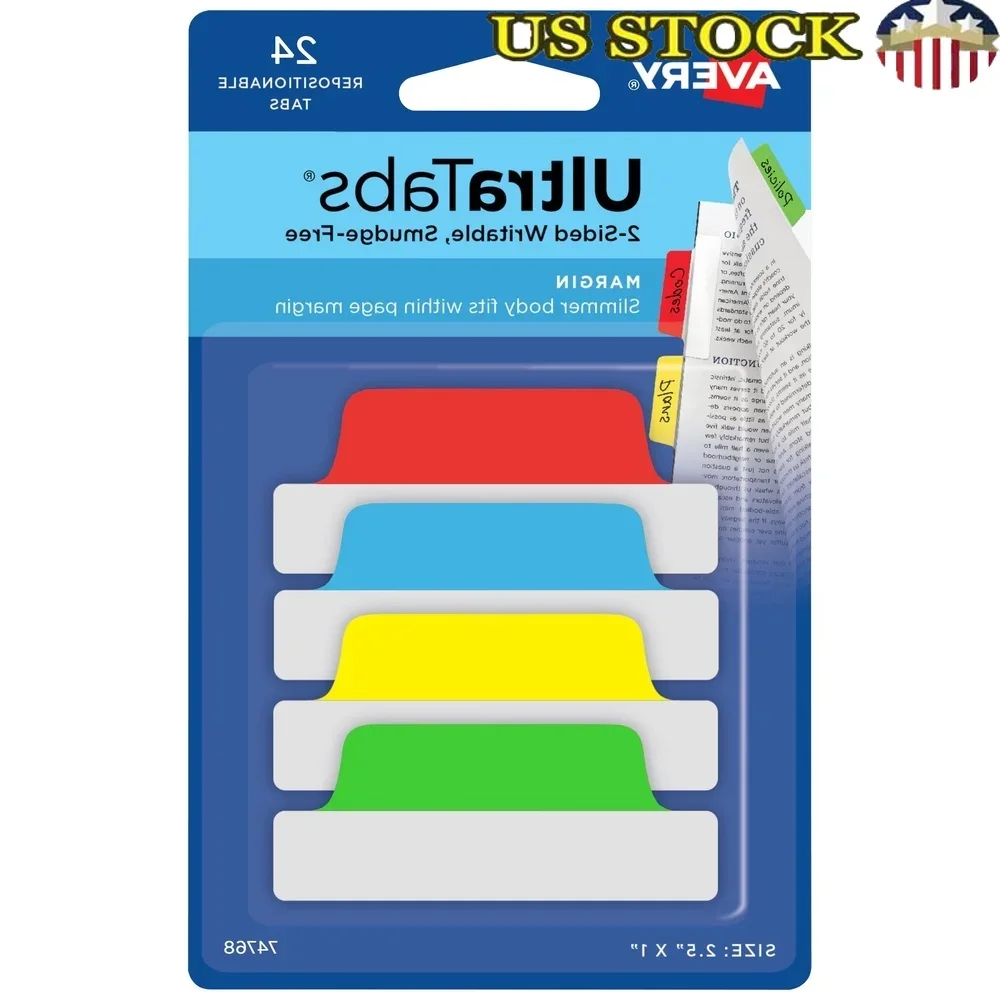 

Repositionable Writable Page Tabs 2.5x1 Assorted Colors Durable Clear Adhesive Smudge-Free Perfect Home Office School