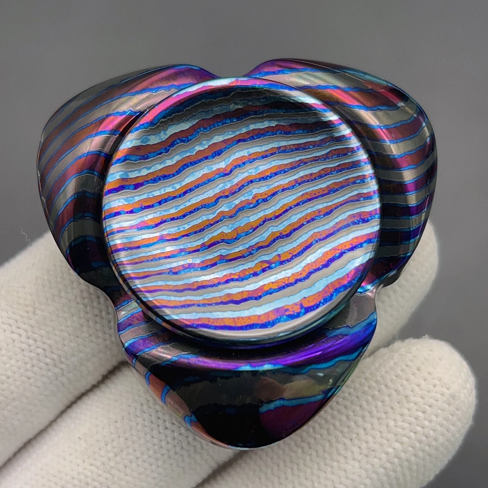 TMAX EDC Herring Fidget Spinner Timascus Fidget Toys For Adults Gyro Handling Feel Three-Bladed Spinner Anxiety Relief Gadgets