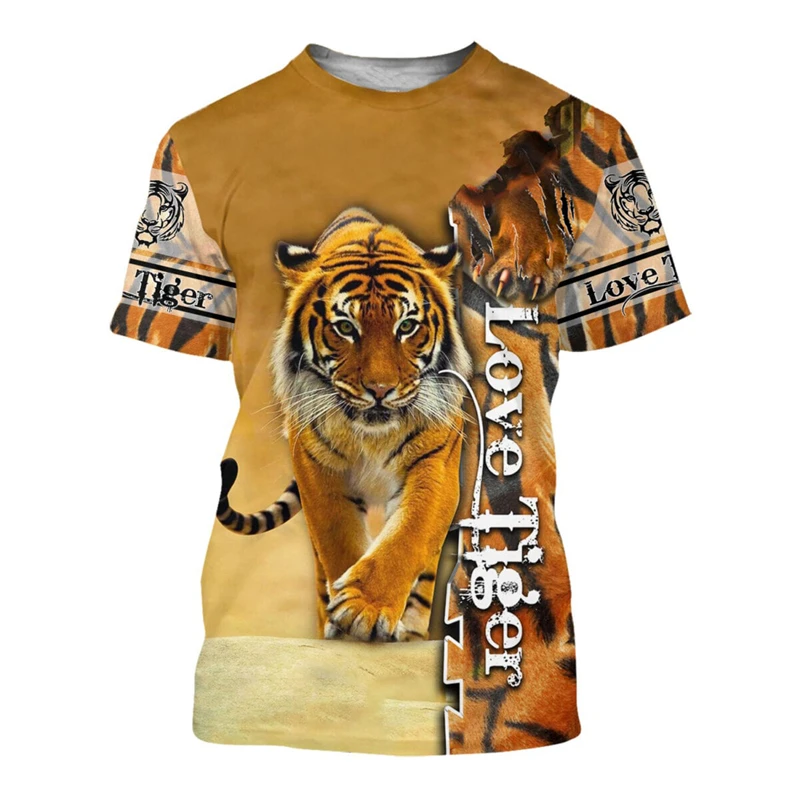 Tiger 3D Harajuku Print Summer Fashion Popular Casual Men\'s Street Hip-Hop Crewneck Short Sleeve T-shirt Oversized Loose Top New