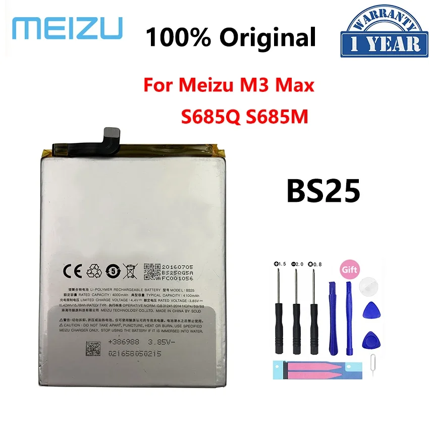 

100% Original 4100mAh BS25 Battery For Meizu Meilan M3 Max S685Q S685M Replacement Phone Batteries Bateria