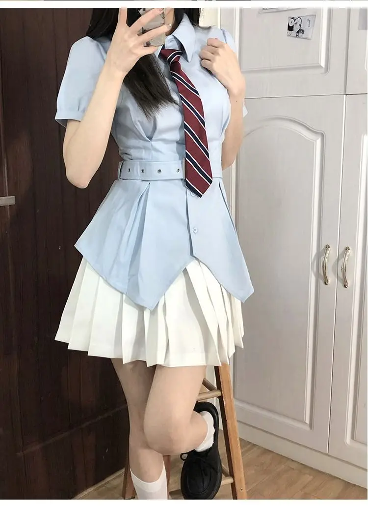 Japan Women's White Shirt Skirt Korean Preppy Style Long Sleeve Turndown Collar Blouse School Girl Uniform Student Slim Shirts