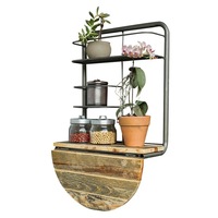 Industrial Vintage Wall Mounted Folding Shelf, Rustic Wood and Metal, 3-Tier Storage Rack with Plant Display, 40x39x18cm