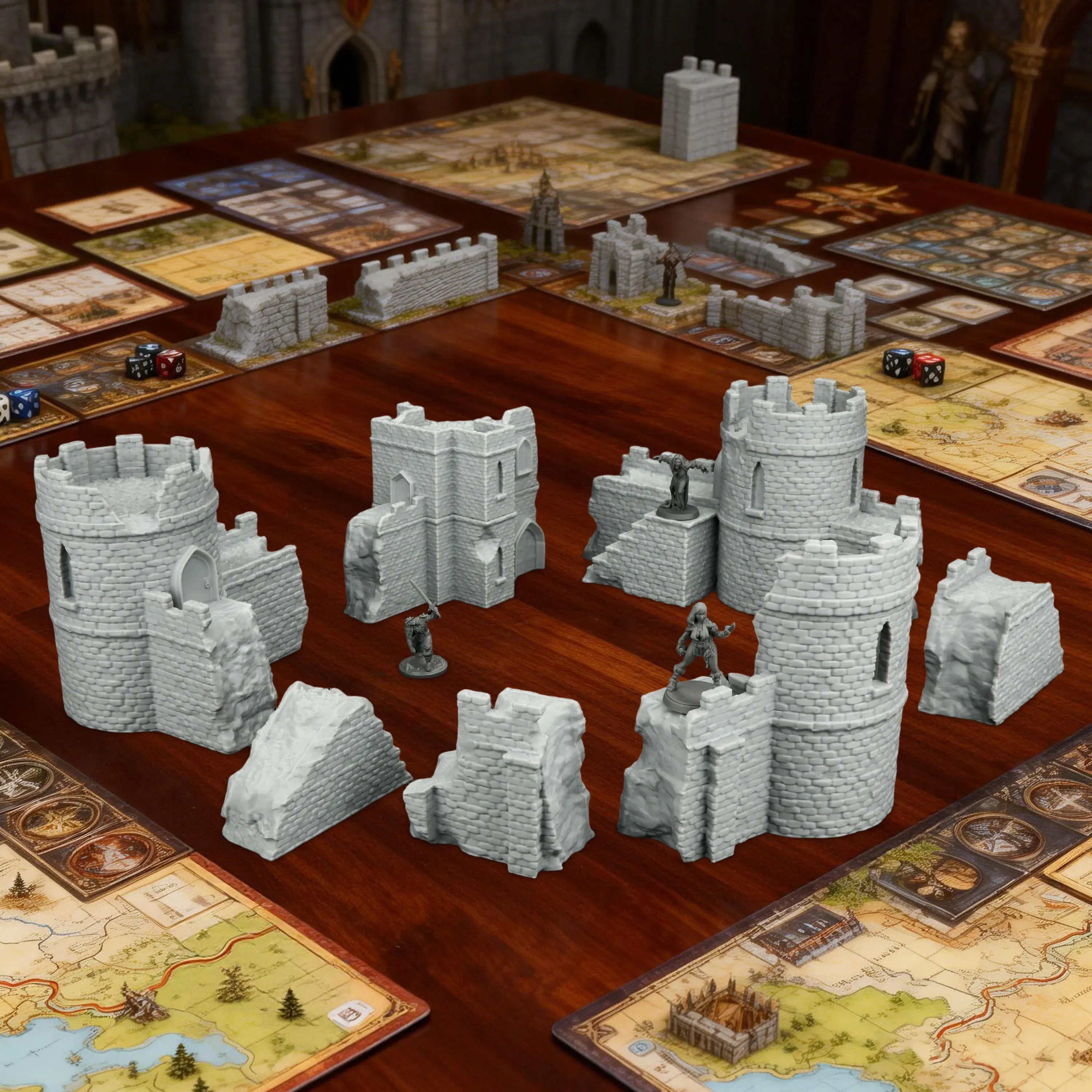 TRPG Ruined Castle Terrain - Modular Stone Structures for Fantasy Tabletop, Great for Tactical Encounters & Scene Building