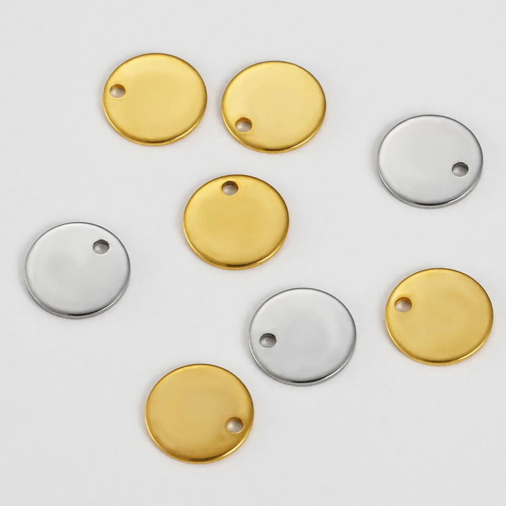20 sztuk okrągłe monety ze stali nierdzewnej Charms 8-15mm puste złote tłoczenie nieśmiertelniki dla DIY tworzenia biżuterii bransoletka naszyjnik wisiorki