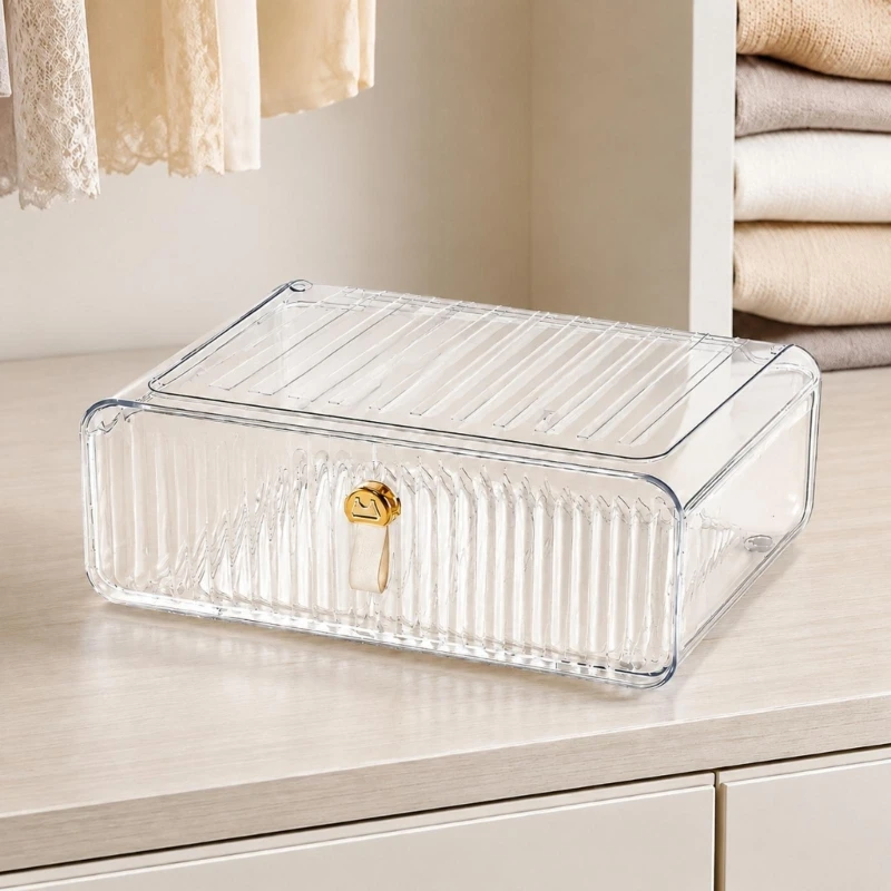 Small Garment Storage Drawer for Bras, Underwear and Undershirts with Acrylic Body and Front Handle for Closets