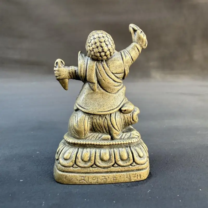 Nepal Antique Finish Craft Lima Copper Wrathful Padmasambhava Buddhism Statue with Tibetan Inscription Base Home Worship Decor