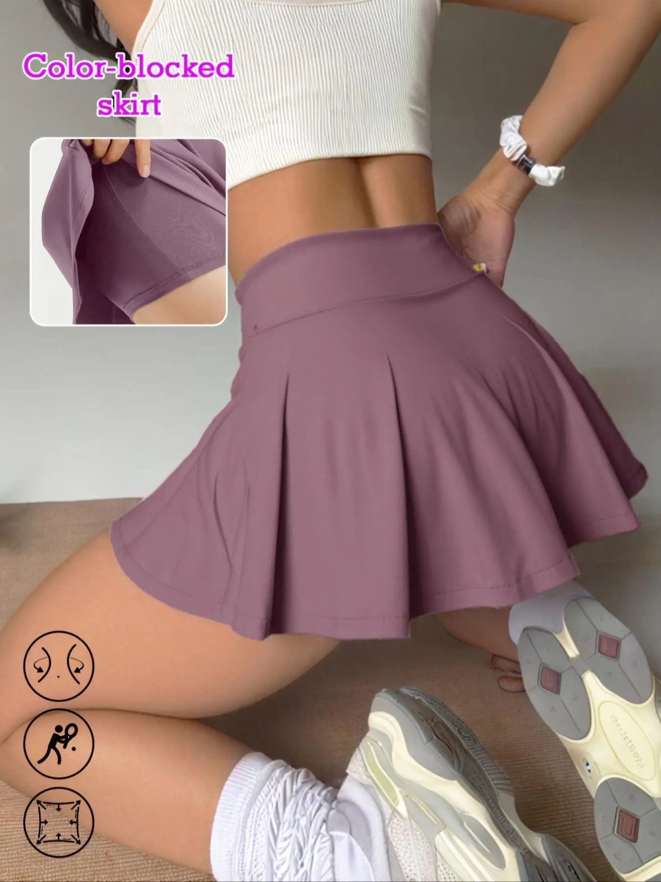Women's High Waist Slim-Fit Sporty Skirt Pants with Lining Shorts, Colorblock Tennis Dress for Gym, Tennis & Casual Wear