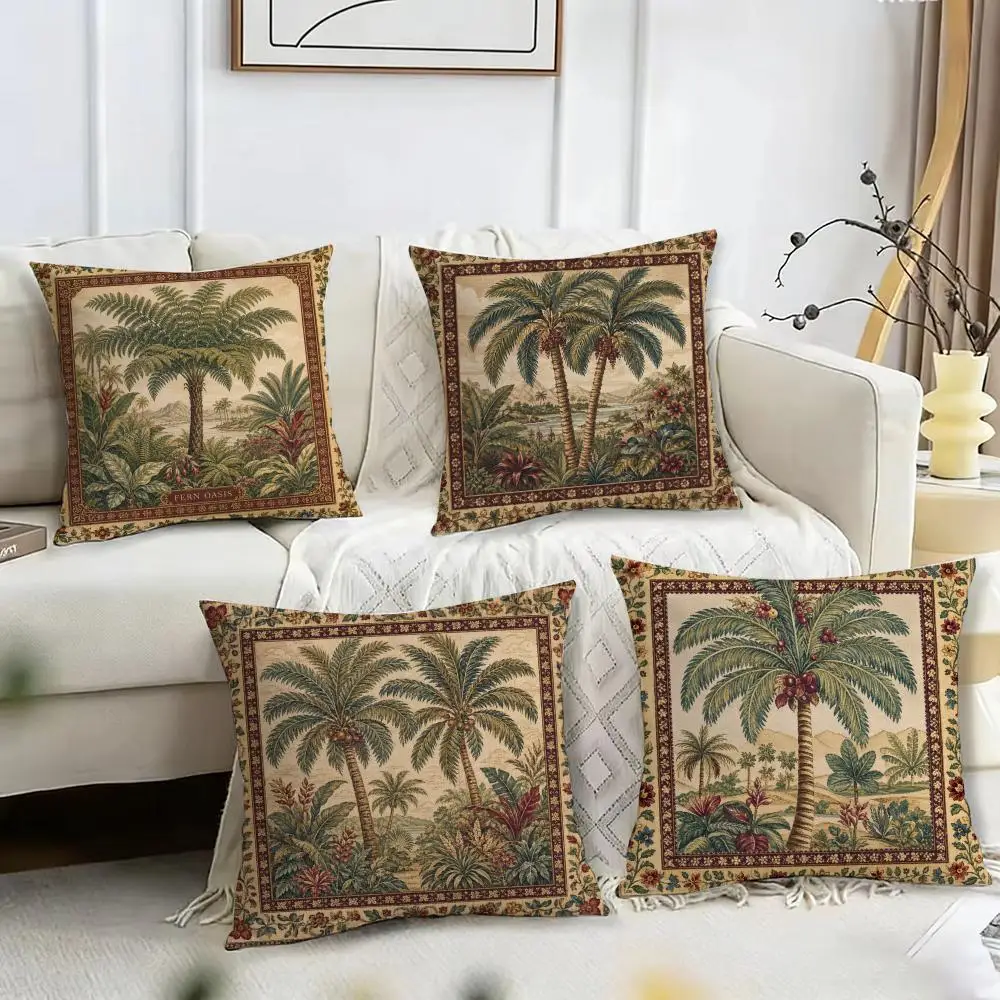 Palm Illustration Cushion Cover Pillow Case Short Plush Square Throw Pillow Covers Pillowcase Sofa Home Decor Gift
