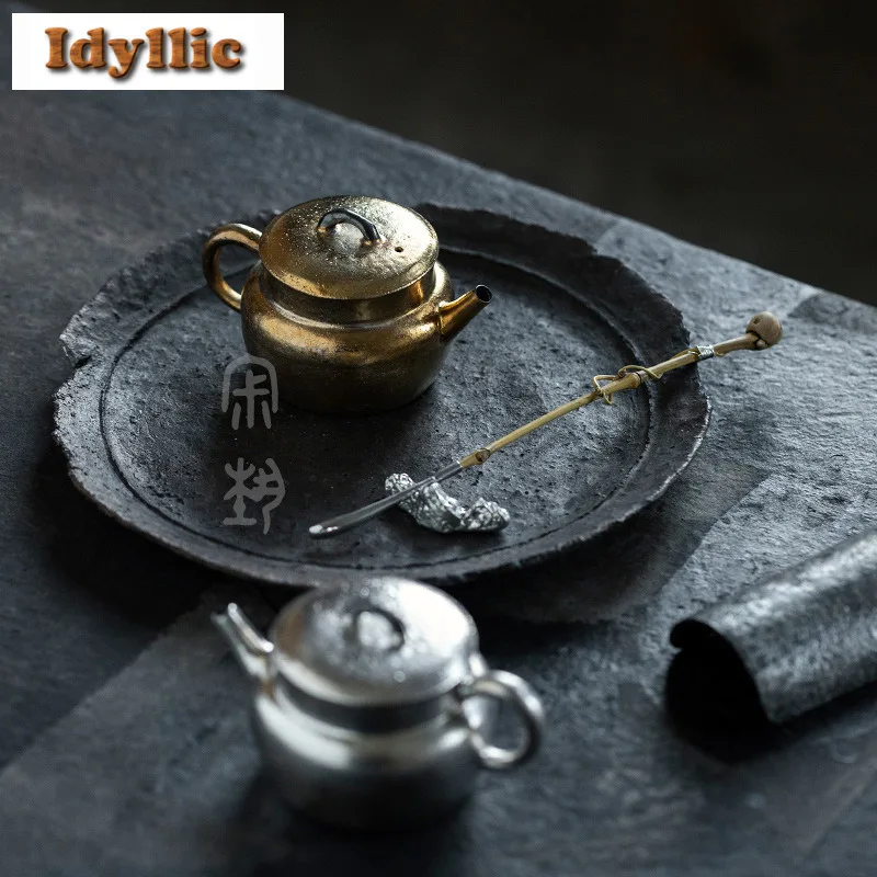 

110ml Gilt Silver Wide-mouth Straight Handle Teapot Boutique Tea Infuser Pot Tea Making Kettle With Ball Hole Drinkware Craft