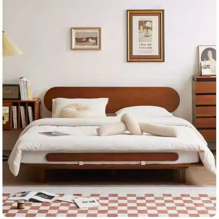 

Simple modern cherry wood suspended double bed 1.8 meters Japanese tatami master bedroom antique flush edge design