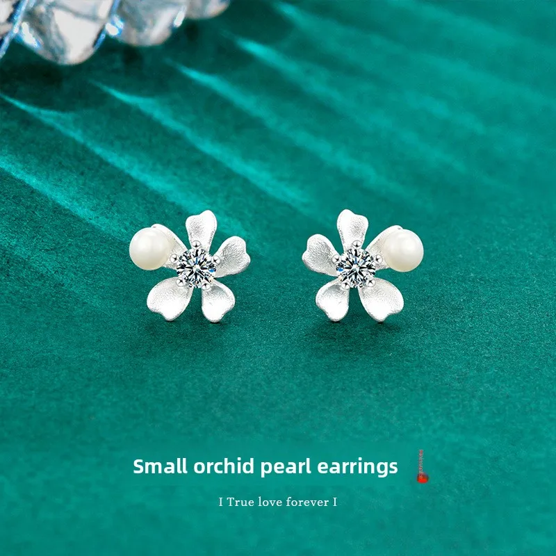 

S925 Silver Orchid Earrings with Pearl & Moissanite | Dainty & Versatile