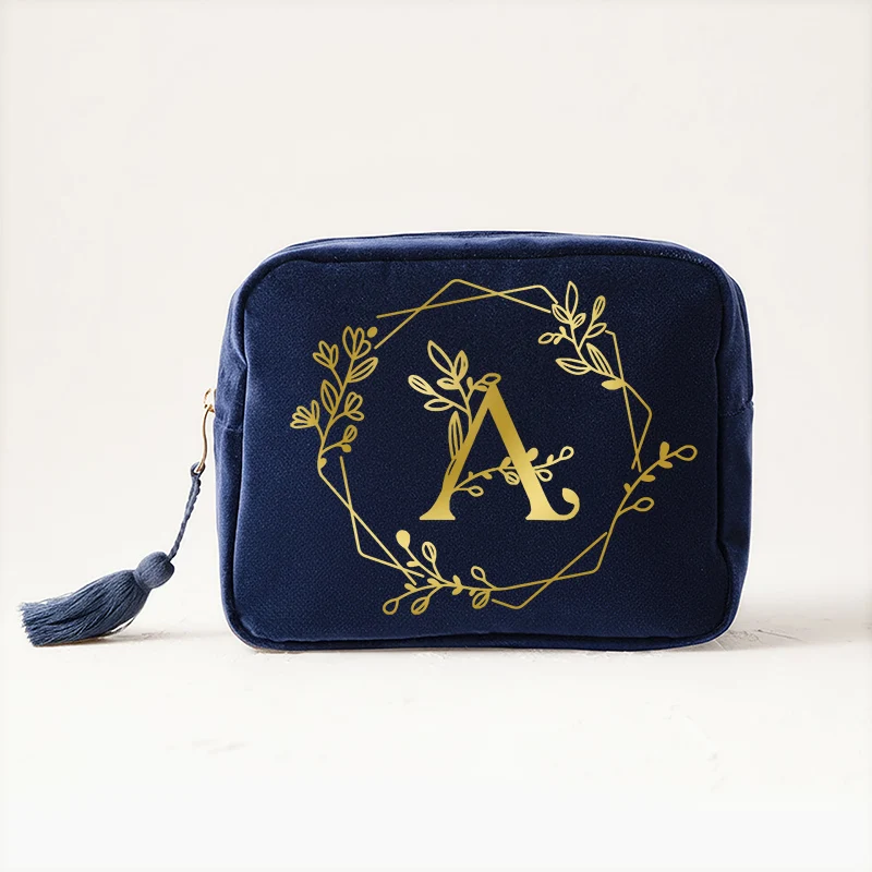 

Velvet square makeup bag with golden letters, travel storage bag for storing personal items and cosmetics