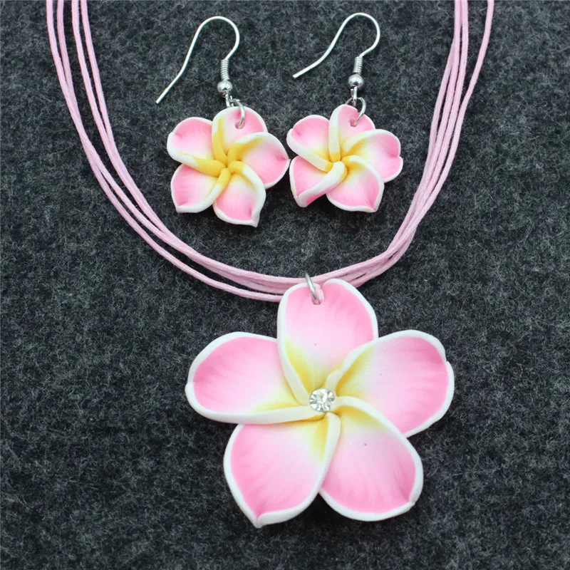 Lovely Girl Women Fimo Polymer Clay Flower Jewelry Sets Bohemia Fimo Plumeria Flowers Earrings Necklace Jewerly Gift