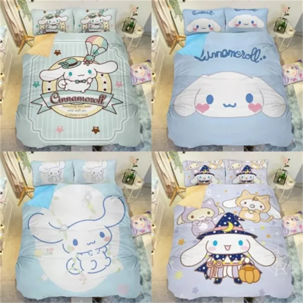 Cinnamoroll-funda nórdica de dibujos animados para niños, juego de cama Kawaii para adolescentes, Linda funda de edredón de poliéster, decoración de dormitorio para Twin, Queen y King