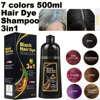 100ml/500ml shampoo de tintura de cabelo 3 em 1 escurecimento de cabelos instantâneo cinza a preto polygonum multiflorum cobertura de colagem natural para mulheres