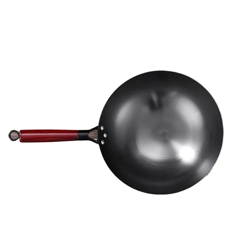 Iron Wok Pan, 32cm Woks & Stir-Fry Pans No Chemical Coated Flat Bottom Chinese Woks Pan for Induction,Electric,Gas