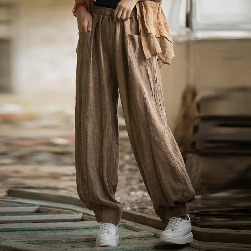 

Cotton and linen new ramie tie-dye old trousers casual retro personality atmosphere zen bloomers fashion casual simple temperame